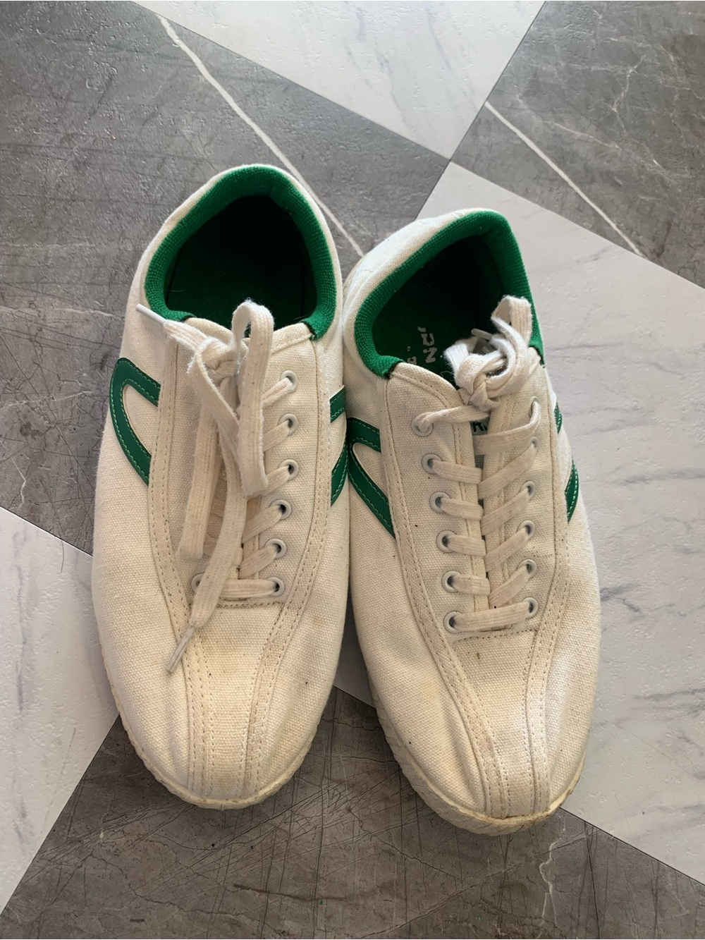 Tretorn White Canvas Sneakers with Green Trim